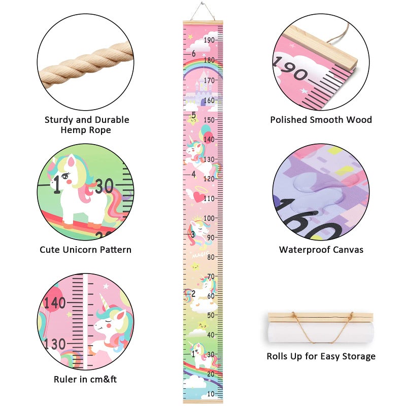 HIFOT Kids Growth Chart Height Measuring Chart, Unicorn Canvas Wall Hanging Rulers for Baby Children Girls Bedroom Decor 74.8''* 7.87'' - Image 5